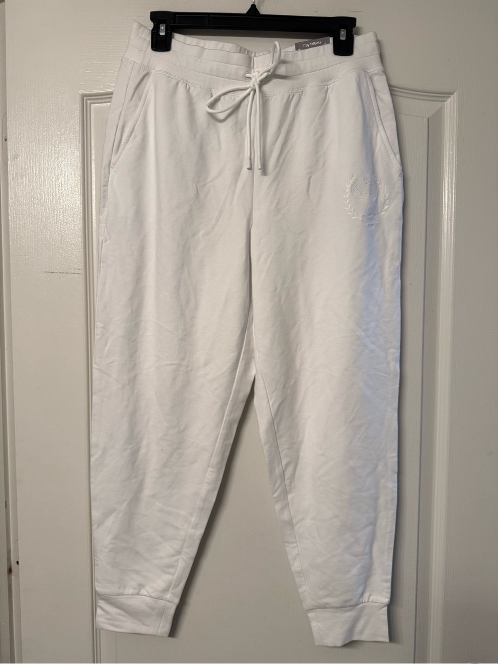 T by Talbots French Terry Jogger Pants White Tennis Club NWT Petite Medium